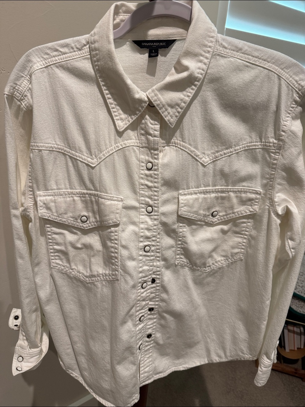 Banana Republic White Denim Button-Up Shirt